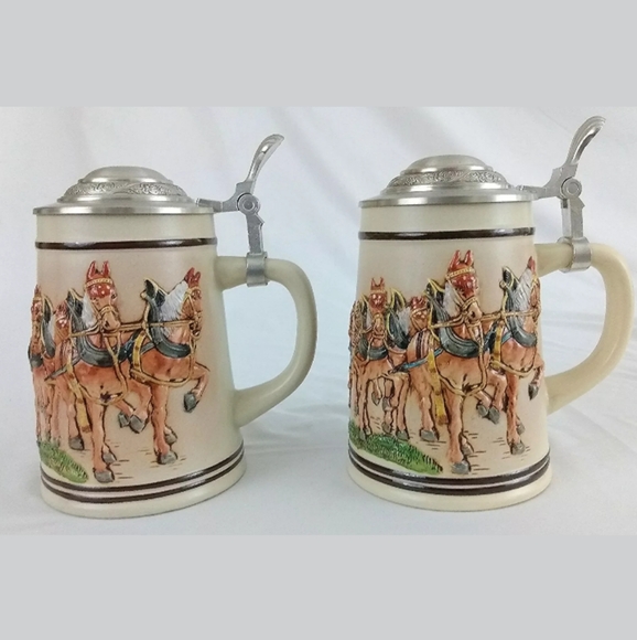 Pair Lidded German Beer Steins - Picture 4 of 8
